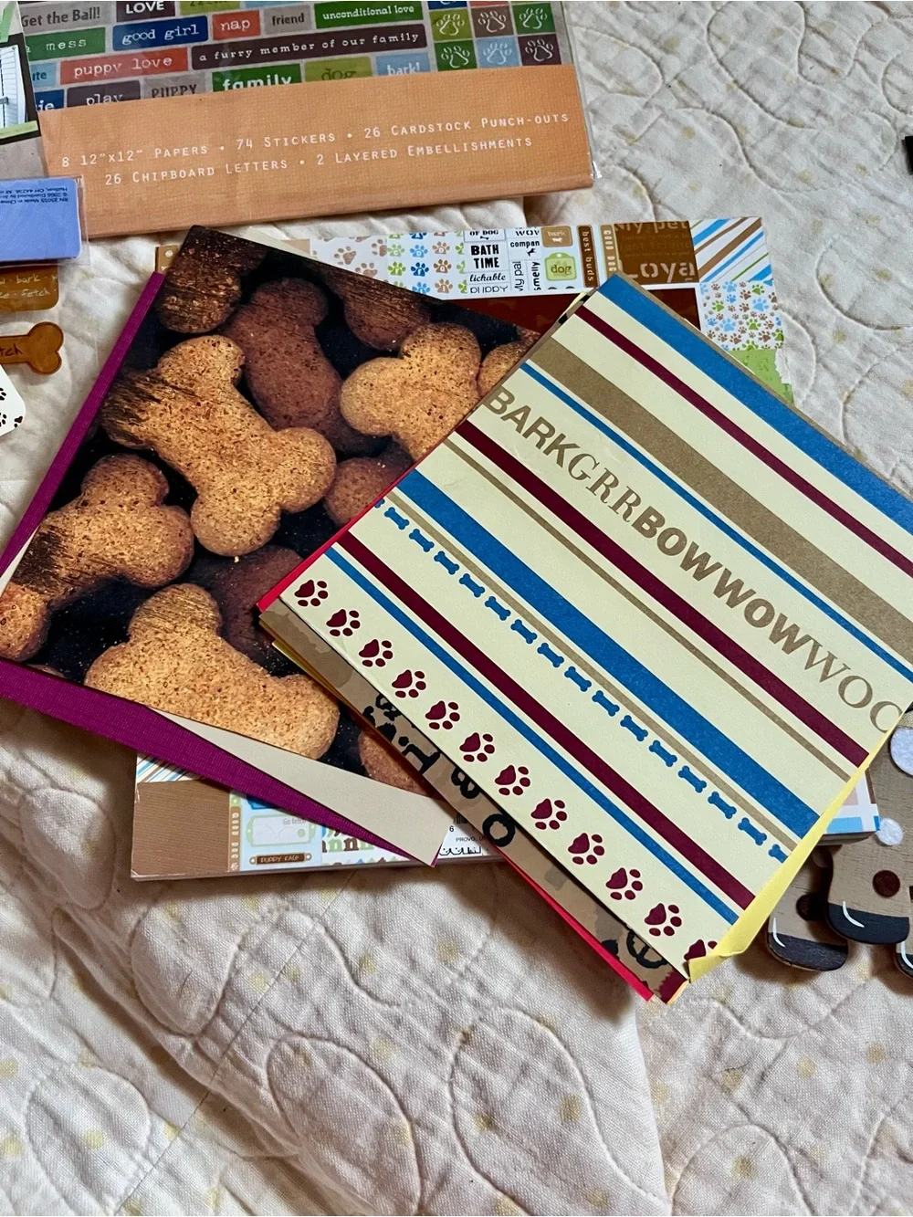 Dog-Themed Scrapbook Kit Junk Journal or Party Supplies - Brown/Cream